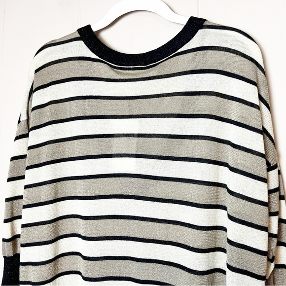Chaser NWT Lurex Stripe Sweater Medium black gold metallic V neck lightweight - Picture 6 of 11